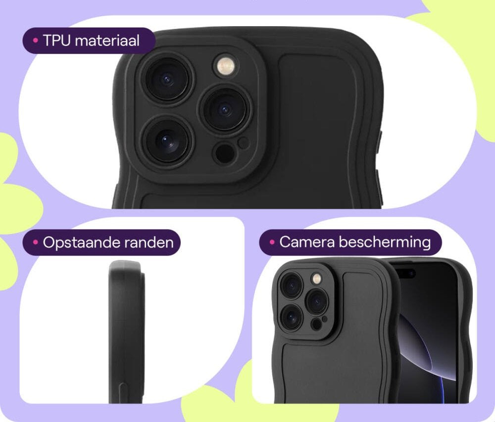 Θήκη iPhone 16 Pro HappyCase Wavy Σιλικόνης - Black (8719246471582)