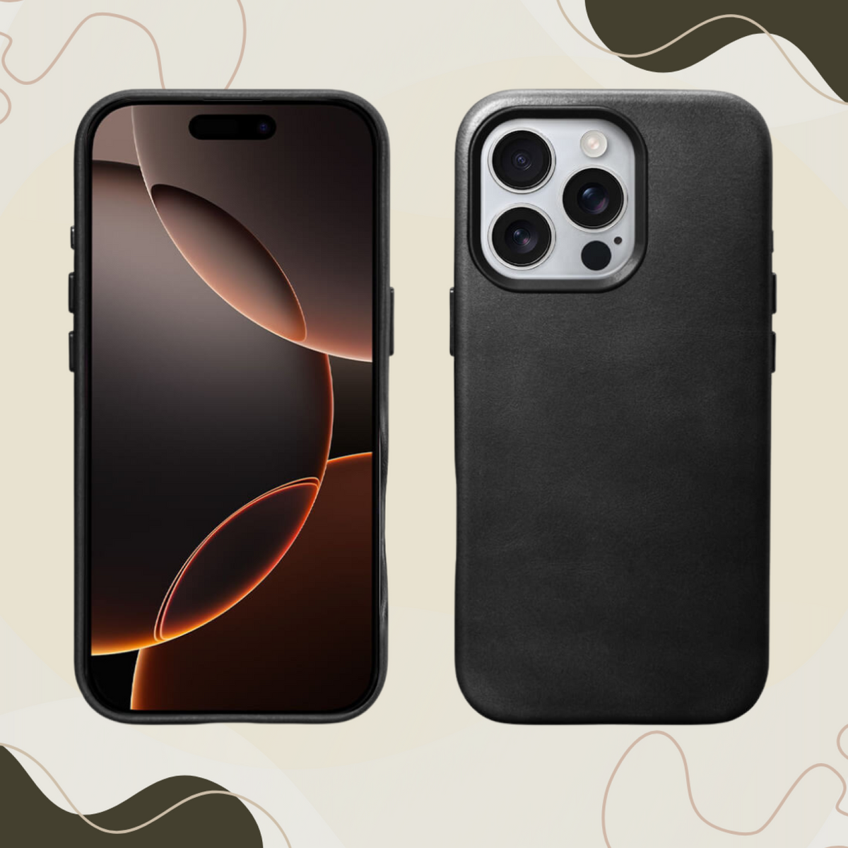 Θήκη iPhone 16 Pro iCarer Leather Back Case With Camera Button Δερμάτινη με MagSafe & Μεταλλικό Πλαίσιο Κάμερας - Black (WMI1