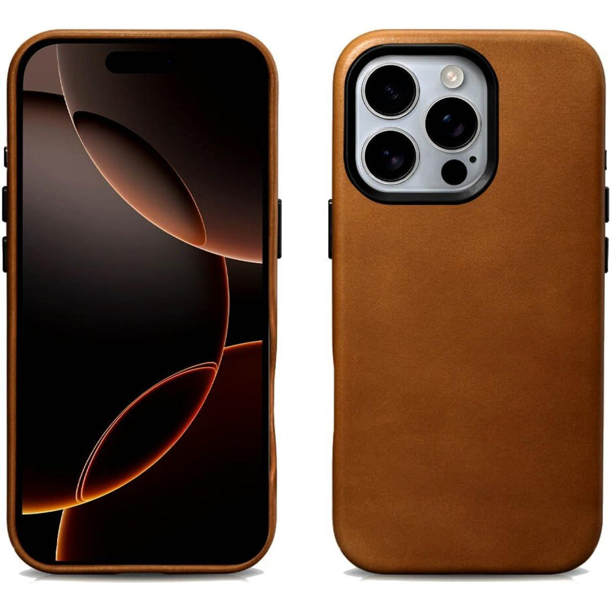 Θήκη iPhone 16 Pro iCarer Leather Back Case With Camera Button Δερμάτινη με MagSafe & Μεταλλικό Πλαίσιο Κάμερας - Camel Tan (