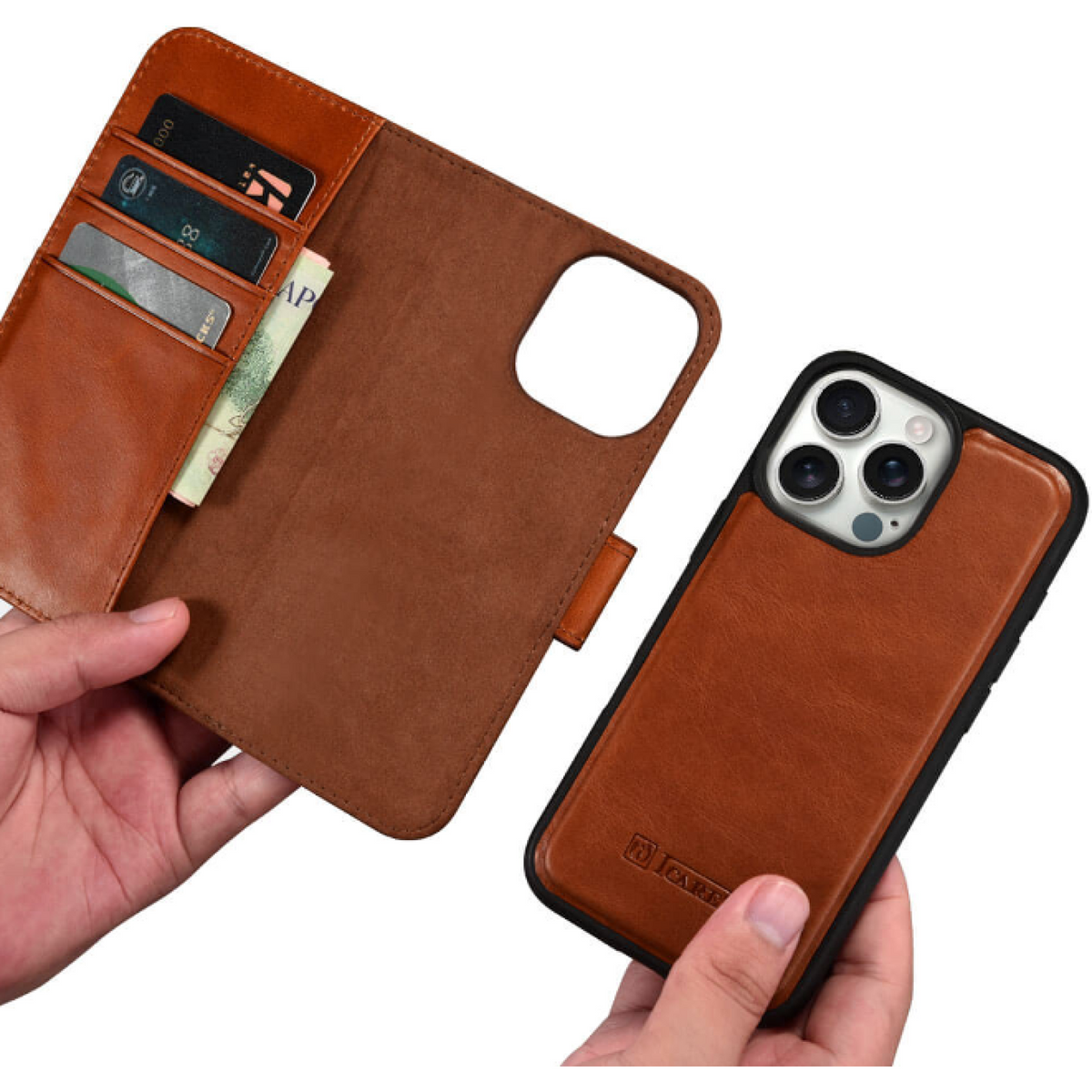 Θήκη iPhone 16 Pro iCarer Leather Detachable 2 in 1 Wallet Δερμάτινο Πορτοφόλι με RFID & MagSafe - Retro Brown (WMI16240720-S