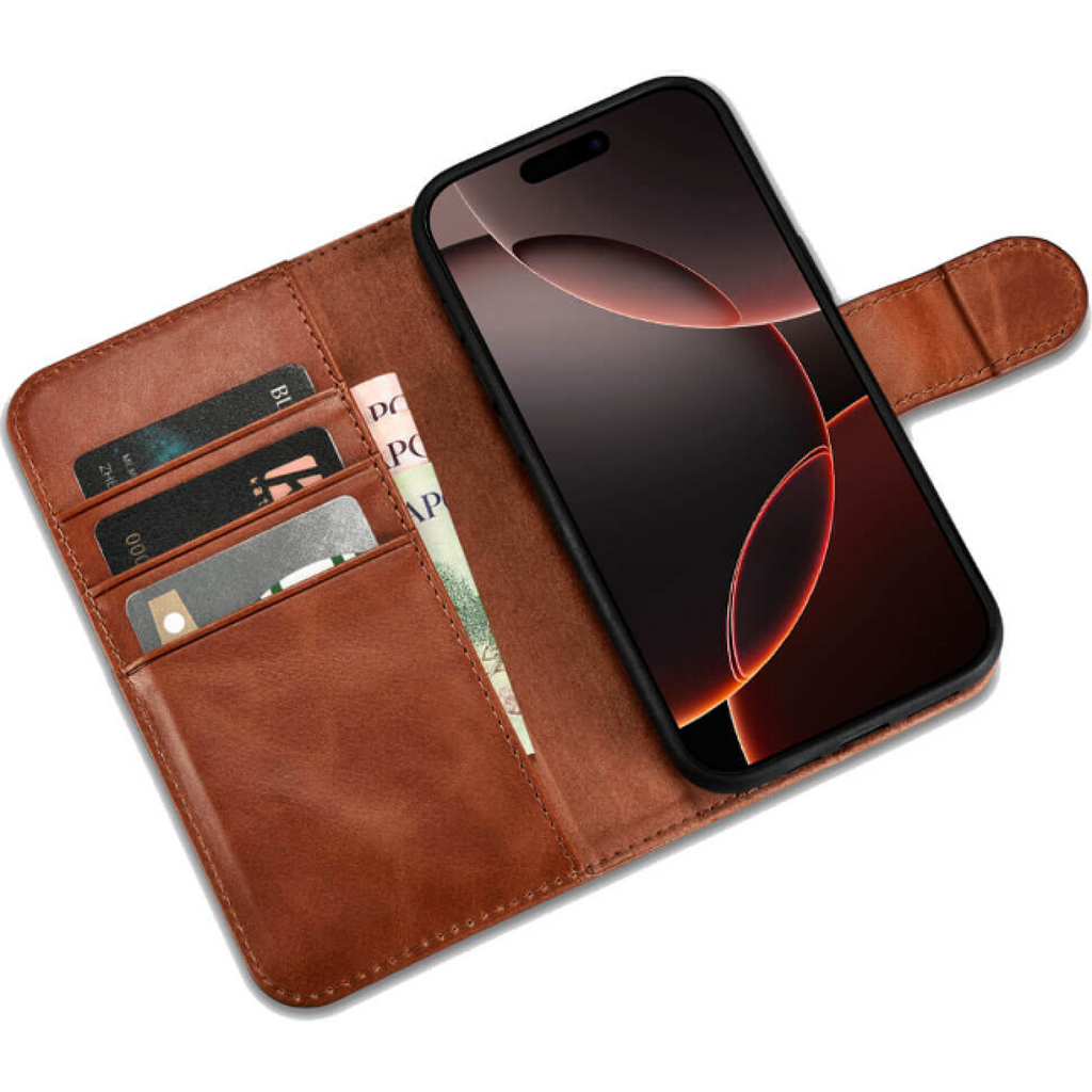 Θήκη iPhone 16 Pro iCarer Leather Detachable 2 in 1 Wallet Δερμάτινο Πορτοφόλι με RFID & MagSafe - Retro Brown (WMI16240720-S