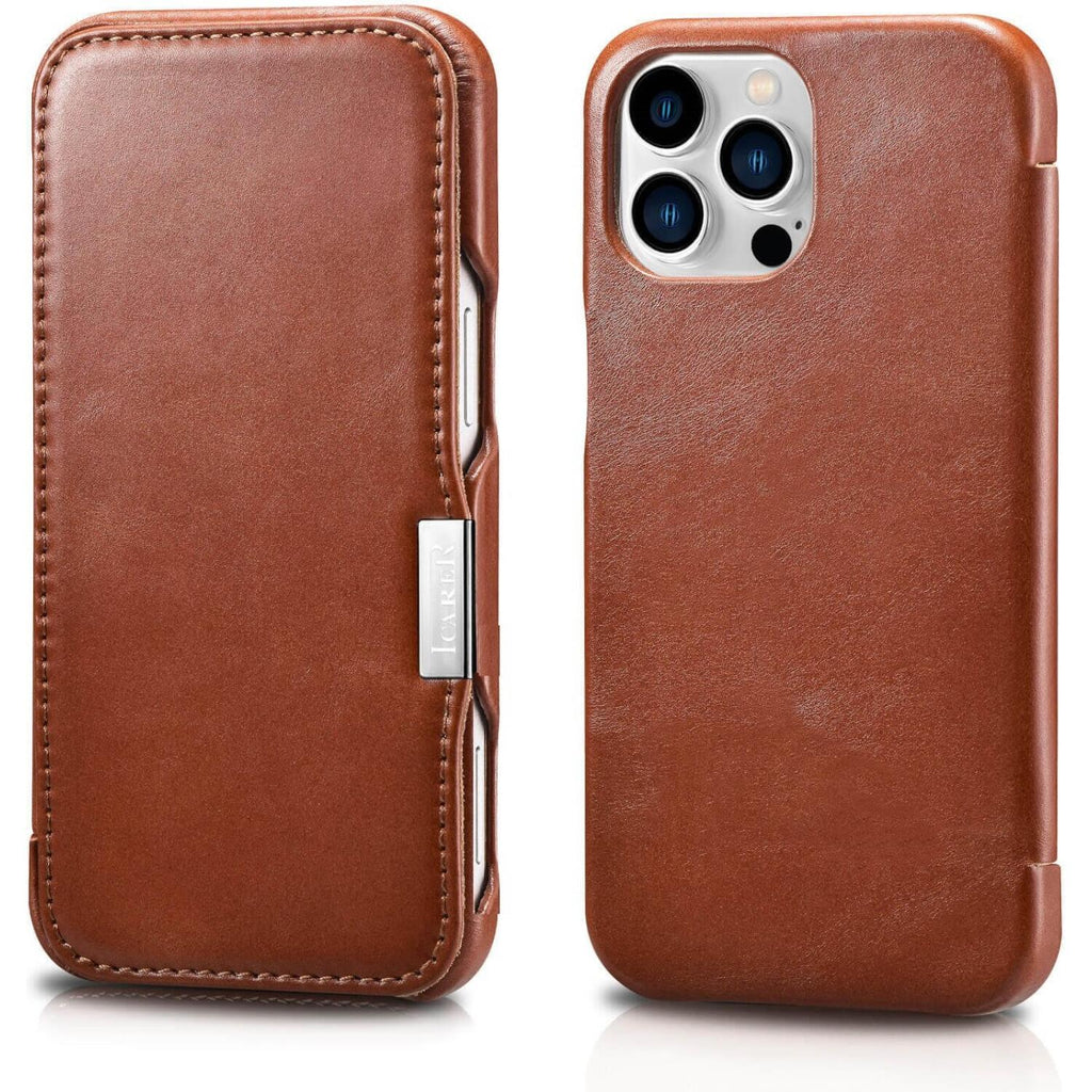 Θήκη iPhone 16 Pro iCarer Vintage Series Side-Open Flip Σκληρή Δερμάτινη με MagSafe - Retro Brown (WMI16240714-SN)