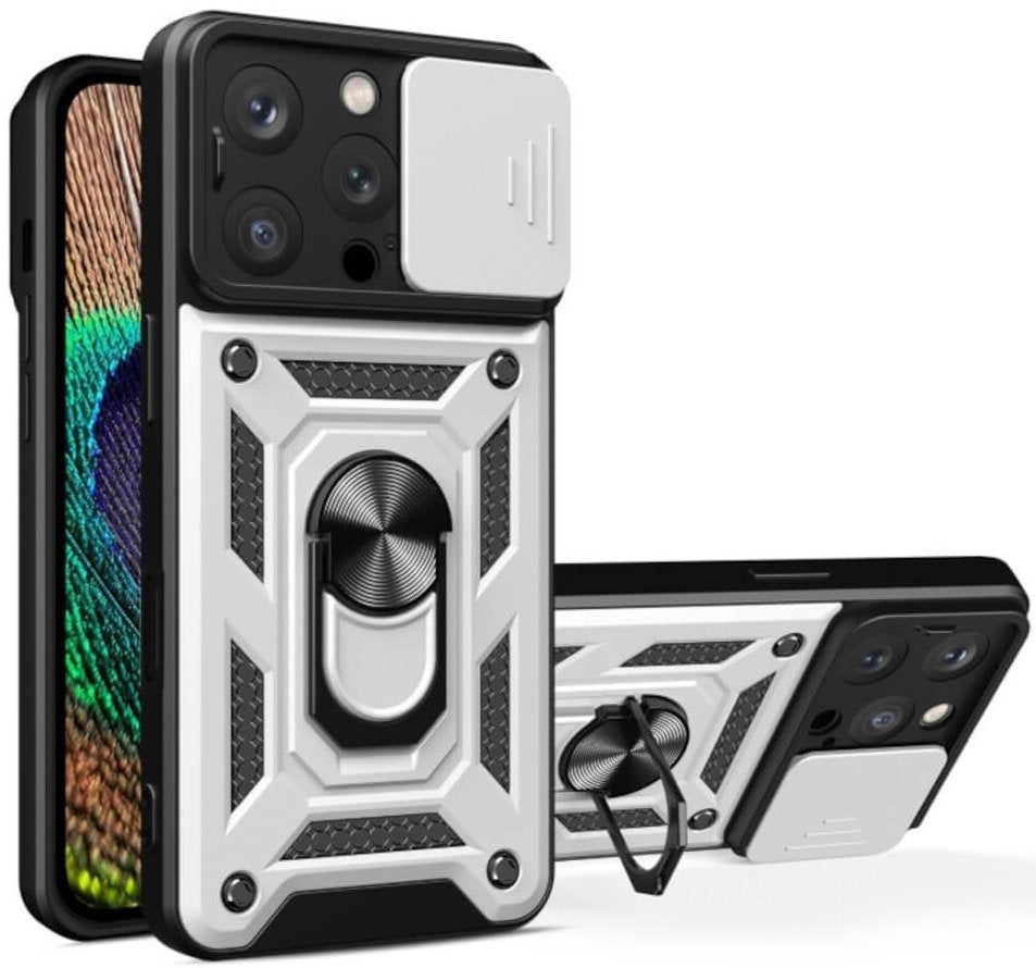 Θήκη iPhone 16 Pro Max Bodycell Armor Slide Ανθεκτική με Κάλυμμα για την Κάμερα & Μεταλλικό Ring Holder - Silver (52060150800