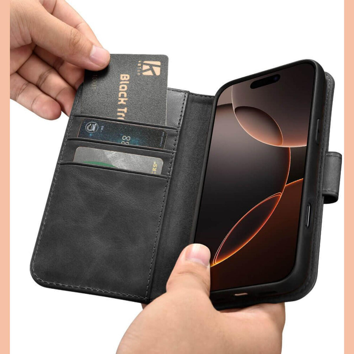 Θήκη iPhone 16 Pro Max iCarer Leather Detachable 2 in 1 Wallet Δερμάτινο Πορτοφόλι με RFID & MagSafe - Black (WMI16240722-BK)