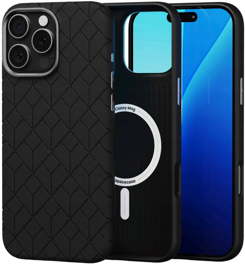 Θήκη iPhone 16 Pro Max Spacecase Classy Mag Σκληρή από Οικολογικό Δέρμα με MagSafe - Black (5905719112127)