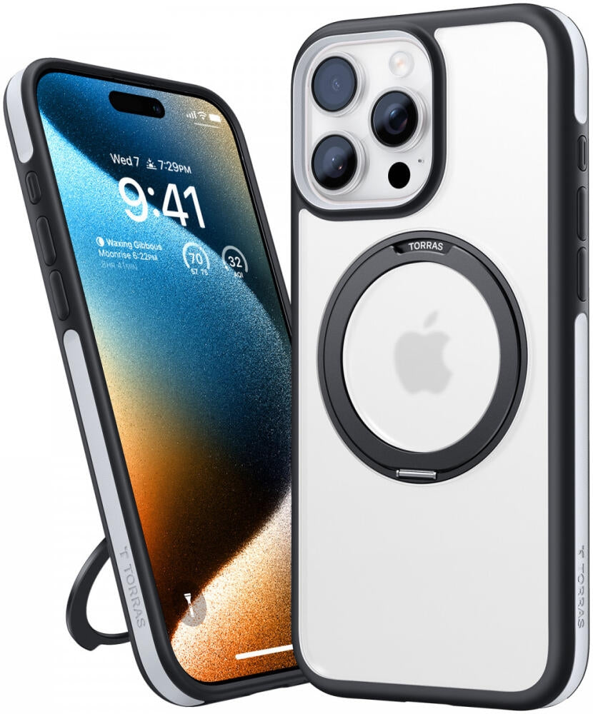Θήκη iPhone 16 Pro Max Torras Ostand R Fusion Διάφανη Ανθεκτική με MagSafe & KickStand - Black (6970592331742)