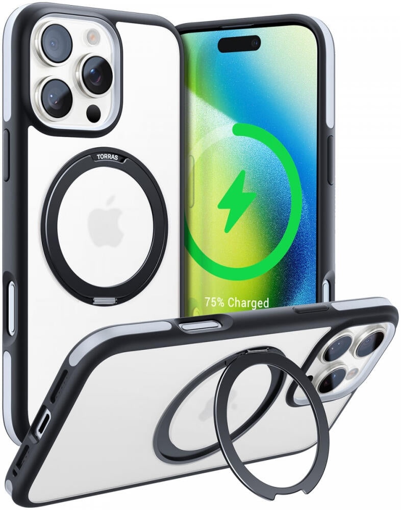 Θήκη iPhone 16 Pro Max Torras Ostand R Fusion Διάφανη Ανθεκτική με MagSafe & KickStand - Black (6970592331742)
