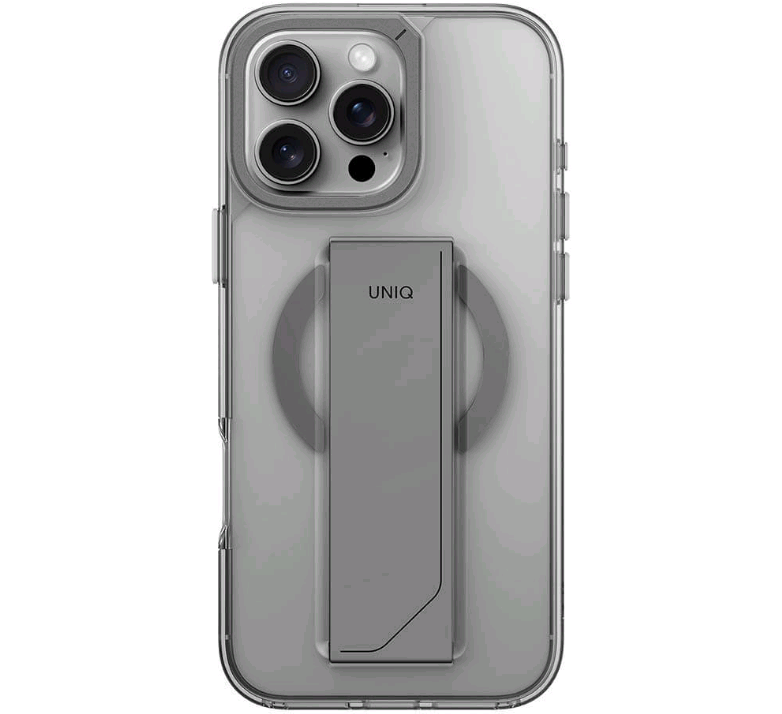 Θήκη iPhone 16 Pro Max Uniq Heldro Max Διάφανη με FlexGrip / KickStand & MagSafe - Clear / Grey (UNIQ-IP6.9P(2024)-HELMMCLR)
