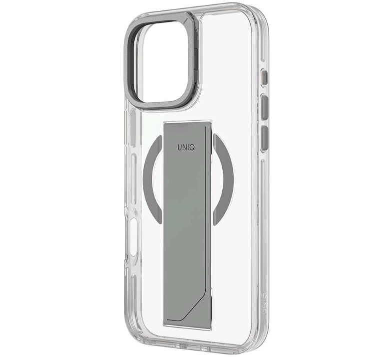 Θήκη iPhone 16 Pro Max Uniq Heldro Max Διάφανη με FlexGrip / KickStand & MagSafe - Clear / Grey (UNIQ-IP6.9P(2024)-HELMMCLR)