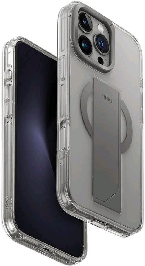 Θήκη iPhone 16 Pro Max Uniq Heldro Max Διάφανη με FlexGrip / KickStand & MagSafe - Clear / Grey (UNIQ-IP6.9P(2024)-HELMMCLR)