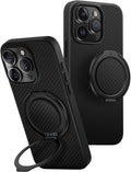 Θήκη iPhone 16 Pro Uniq Keva Air + GripFit Σετ Ανθεκτική MagSafe Aramid Fiber με Μαγνητική Βάση / Finger Holder - Carbon Blac