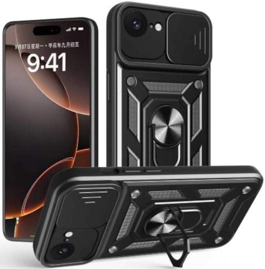 Θήκη iPhone 17e / 16e Bodycell Armor Slide Ανθεκτική με Κάλυμμα για την Κάμερα & Μεταλλικό Ring Holder - Black (5206015080166
