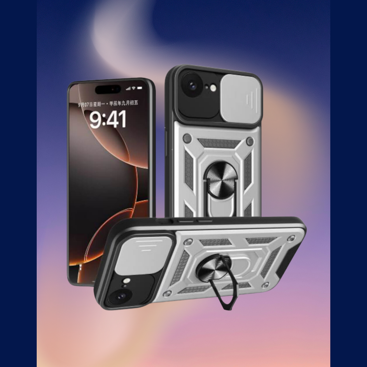 Θήκη iPhone 17e / 16e Bodycell Armor Slide Ανθεκτική με Κάλυμμα για την Κάμερα & Μεταλλικό Ring Holder - Silver (520601508018