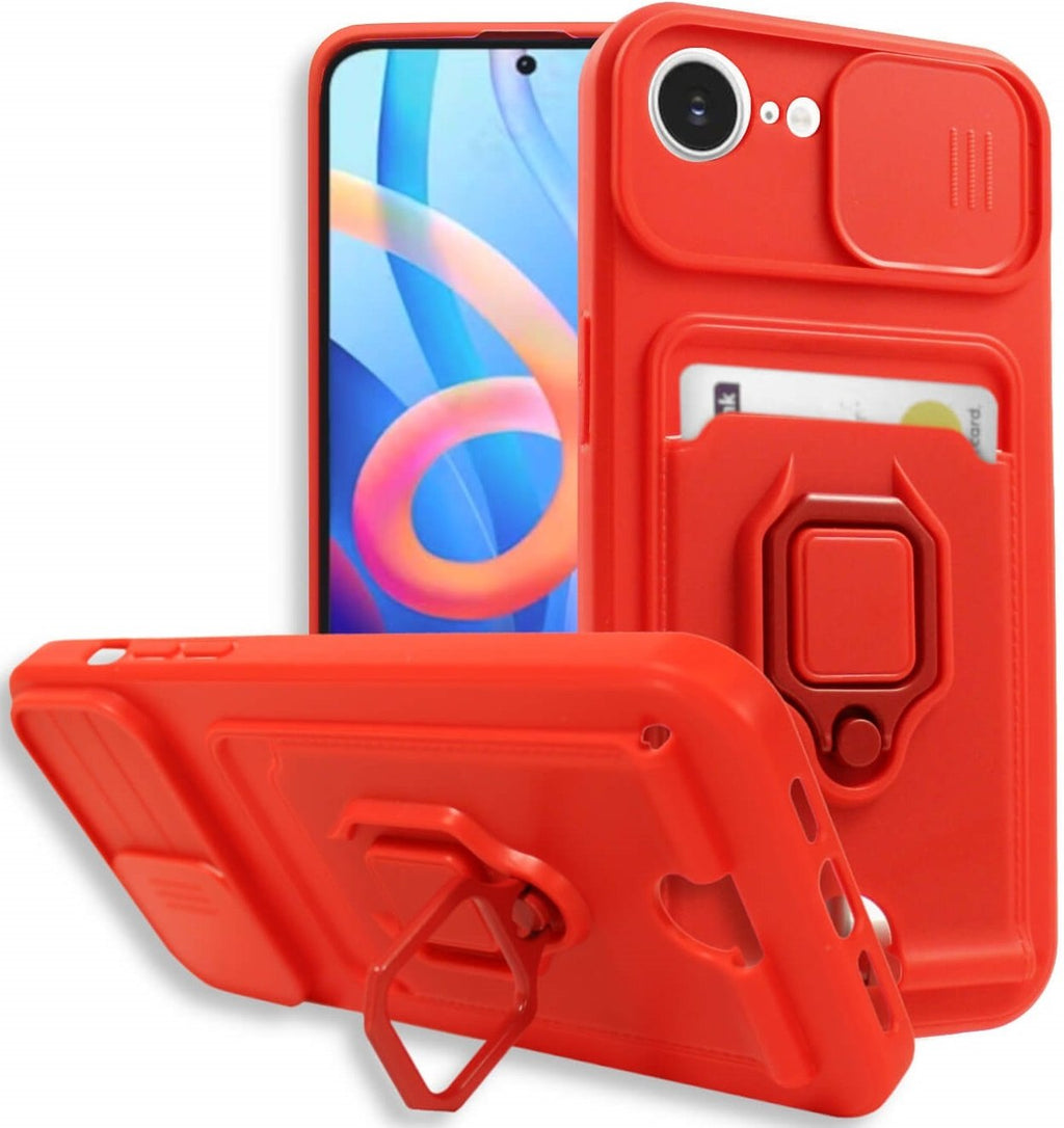 Θήκη iPhone 17e / 16e Bodycell Multifunction με Λουράκι Λαιμού / Κάλυμμα Κάμερας / Ring Holder & Υποδοχή Κάρτας - Red (520601