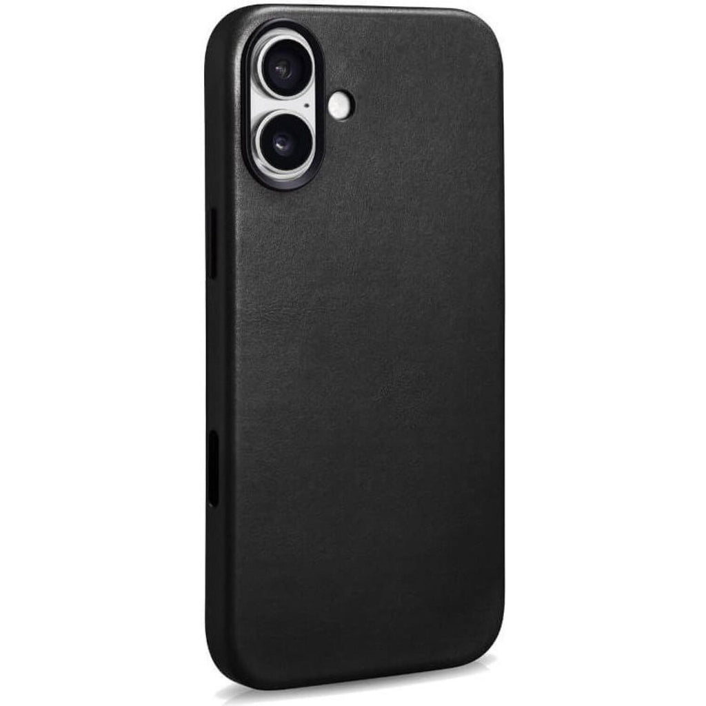 Θήκη iPhone 17 iCarer Leather Back Case With Camera Button Δερμάτινη με MagSafe & Μεταλλικό Πλαίσιο Κάμερας - Black (KJIP1725