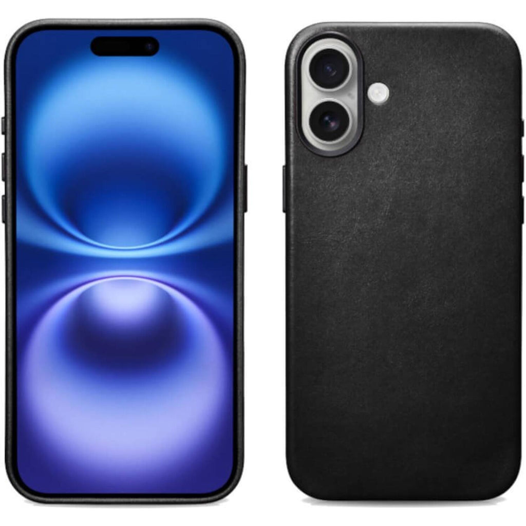 Θήκη iPhone 17 iCarer Leather Back Case With Camera Button Δερμάτινη με MagSafe & Μεταλλικό Πλαίσιο Κάμερας - Black (KJIP1725