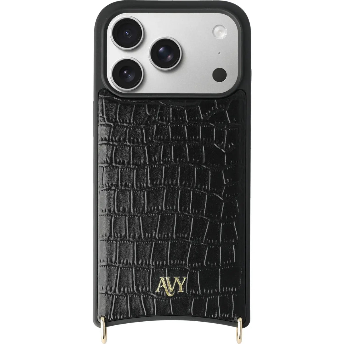 Θήκη iPhone 17 Pro Avy Case with Lanyard Hooks Δερμάτινη με MagSafe & Υποδοχές για Λουράκι - Leather Croco Black (87192465789