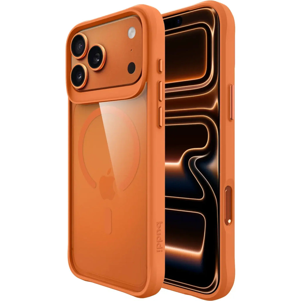 Θήκη iPhone 17 Pro Buddi Hybrid Σκληρή Διάφανη με MagSafe - Transparent / Matched Orange (8719246544385)