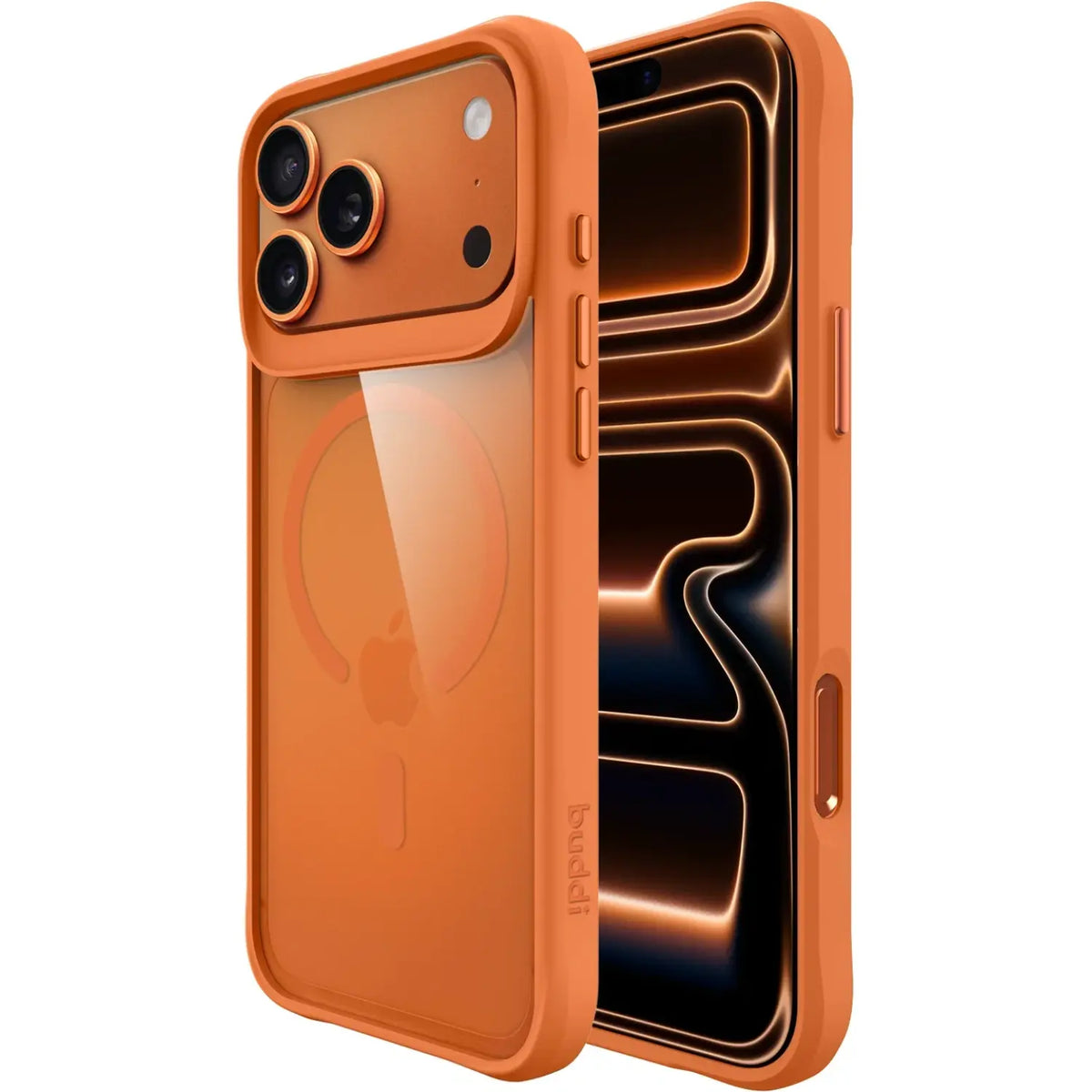 Θήκη iPhone 17 Pro Buddi Hybrid Σκληρή Διάφανη με MagSafe - Transparent / Matched Orange (8719246544385)
