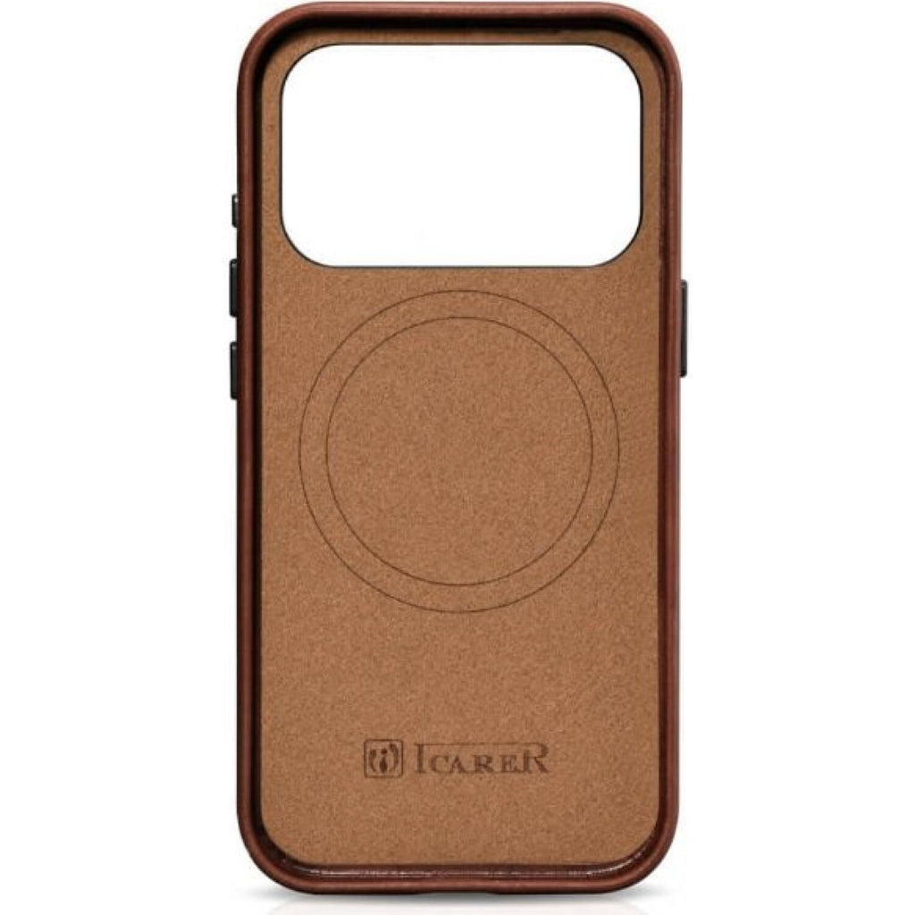 Θήκη iPhone 17 Pro iCarer Leather Back Case With Camera Button Δερμάτινη με MagSafe - Retro Brown (KJIP17250705-BN)