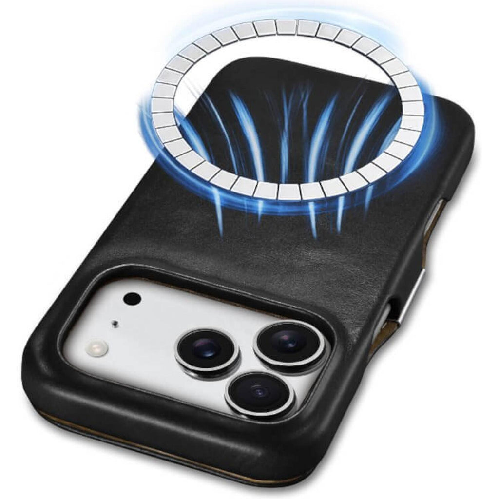 Θήκη iPhone 17 Pro iCarer Vintage Series Side-Open Flip Σκληρή Δερμάτινη με MagSafe - Black (WMI17250801-BK)