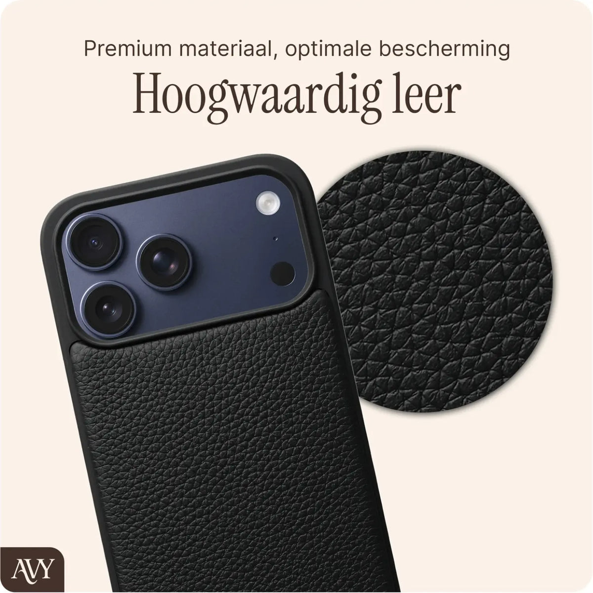 Θήκη iPhone 17 Pro Max Avy Case with Cord Hooks Δερμάτινη με MagSafe & Υποδοχές για Λουράκι - Leather Black (8719246502927)