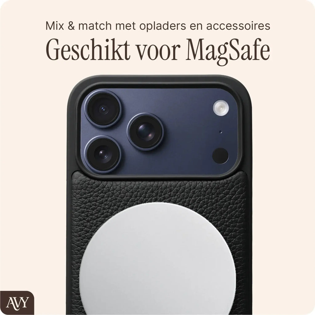Θήκη iPhone 17 Pro Max Avy Case with Cord Hooks Δερμάτινη με MagSafe & Υποδοχές για Λουράκι - Leather Black (8719246502927)
