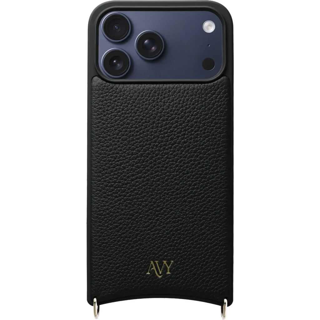 Θήκη iPhone 17 Pro Max Avy Case with Cord Hooks Δερμάτινη με MagSafe & Υποδοχές για Λουράκι - Leather Black (8719246502927)