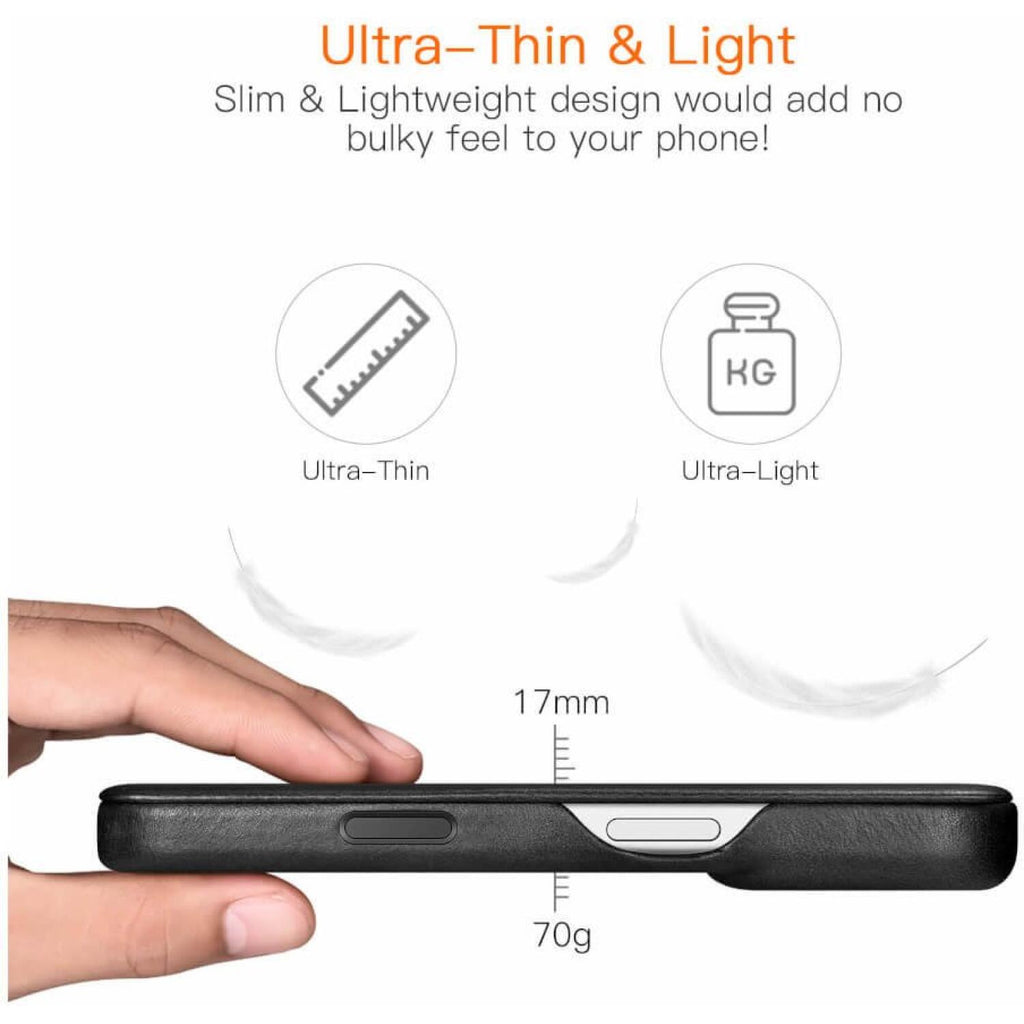 Θήκη iPhone 17 Pro Max iCarer Curved Edge Leather Folio with Magsafe Δερμάτινη Flip με MagSafe - Black (KJIP17250702-BK)
