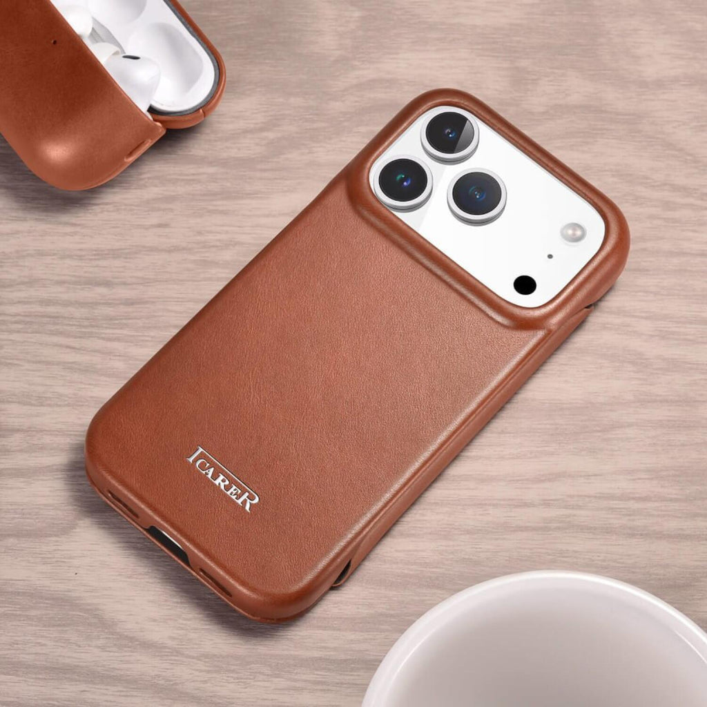 Θήκη iPhone 17 Pro Max iCarer Curved Edge Leather Folio with Magsafe Δερμάτινη Flip με MagSafe - Retro Brown (KJIP17250702-BN