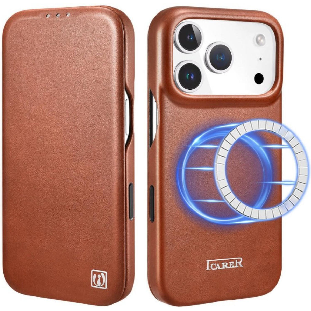 Θήκη iPhone 17 Pro Max iCarer Curved Edge Leather Folio with Magsafe Δερμάτινη Flip με MagSafe - Retro Brown (KJIP17250702-BN