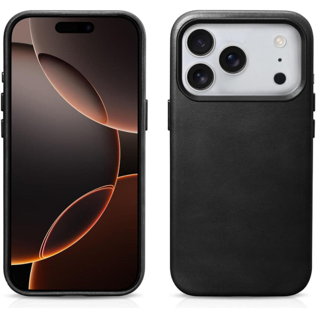 Θήκη iPhone 17 Pro Max iCarer Leather Back Case With Camera Button Δερμάτινη με MagSafe & Μεταλλικό Πλαίσιο Κάμερας - Black (