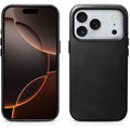 Θήκη iPhone 17 Pro Max iCarer Leather Back Case With Camera Button Δερμάτινη με MagSafe & Μεταλλικό Πλαίσιο Κάμερας - Black (