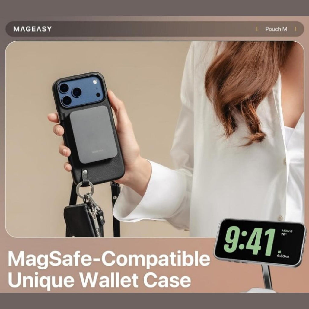 Θήκη iPhone 17 Pro Max MagEasy Pouch M με MagSafe / Αποσπώμενο Πορτοφόλι & Λουράκι Λαιμού - Black (MPH17M264BK25)