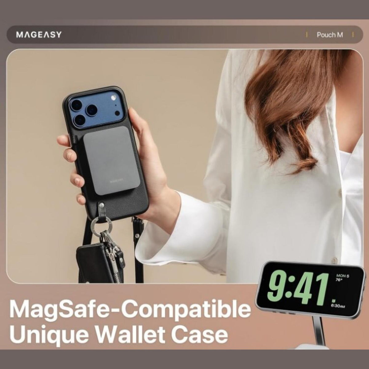 Θήκη iPhone 17 Pro Max MagEasy Pouch M με MagSafe / Αποσπώμενο Πορτοφόλι & Λουράκι Λαιμού - Black (MPH17M264BK25)