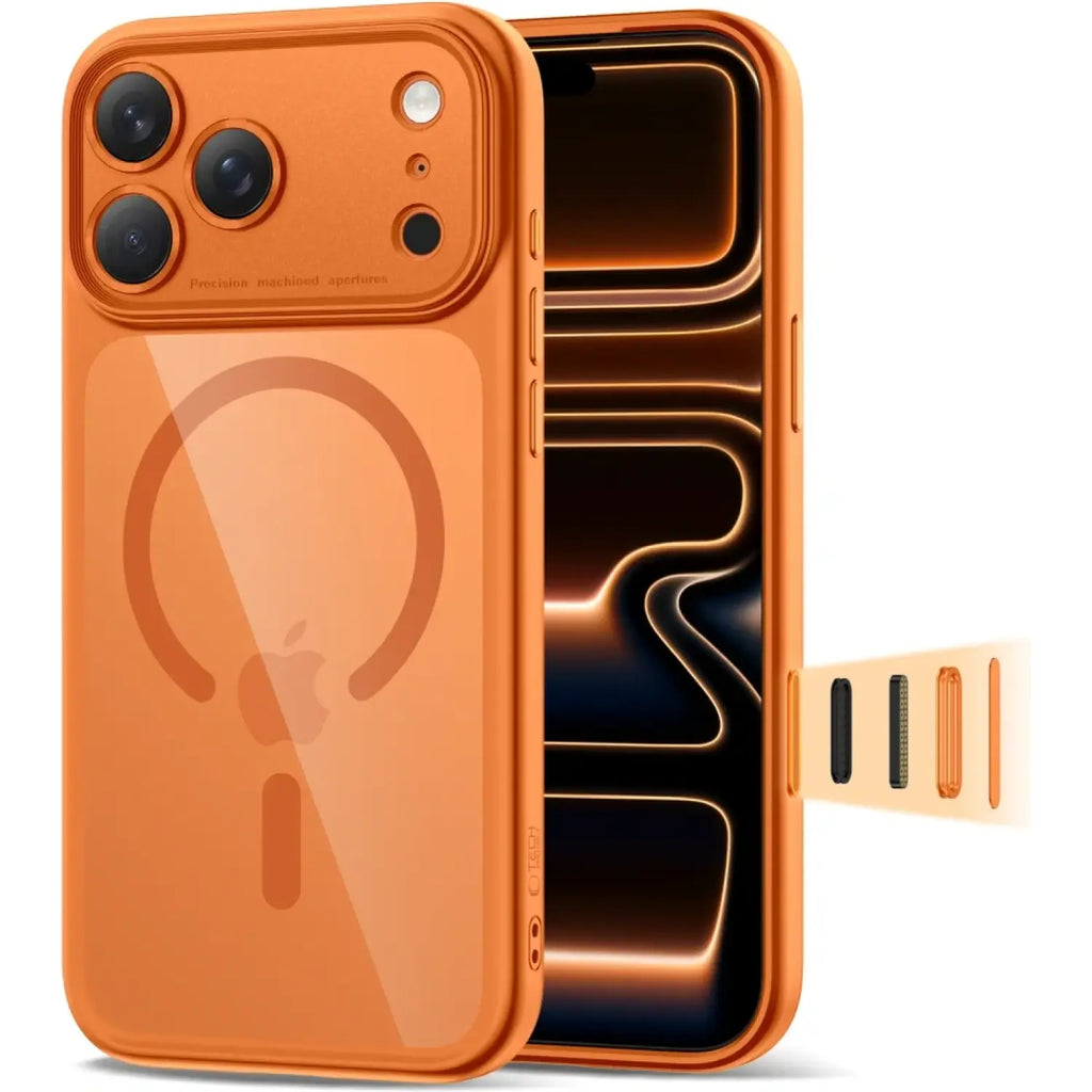 Θήκη iPhone 17 Pro Max Tech-Protect MagPeak CC Σκληρή Διάφανη με MagSafe & Πλαίσιο Κάμερας - Cosmic Orange / Clear (590630233
