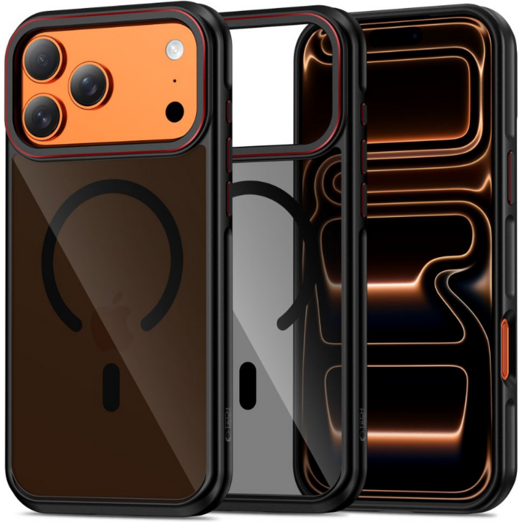 Θήκη iPhone 17 Pro Tech-Protect MagHybrid Ημιδιάφανη Σκληρή με MagSafe & TPU Bumper - Black / Red (5906302330430)