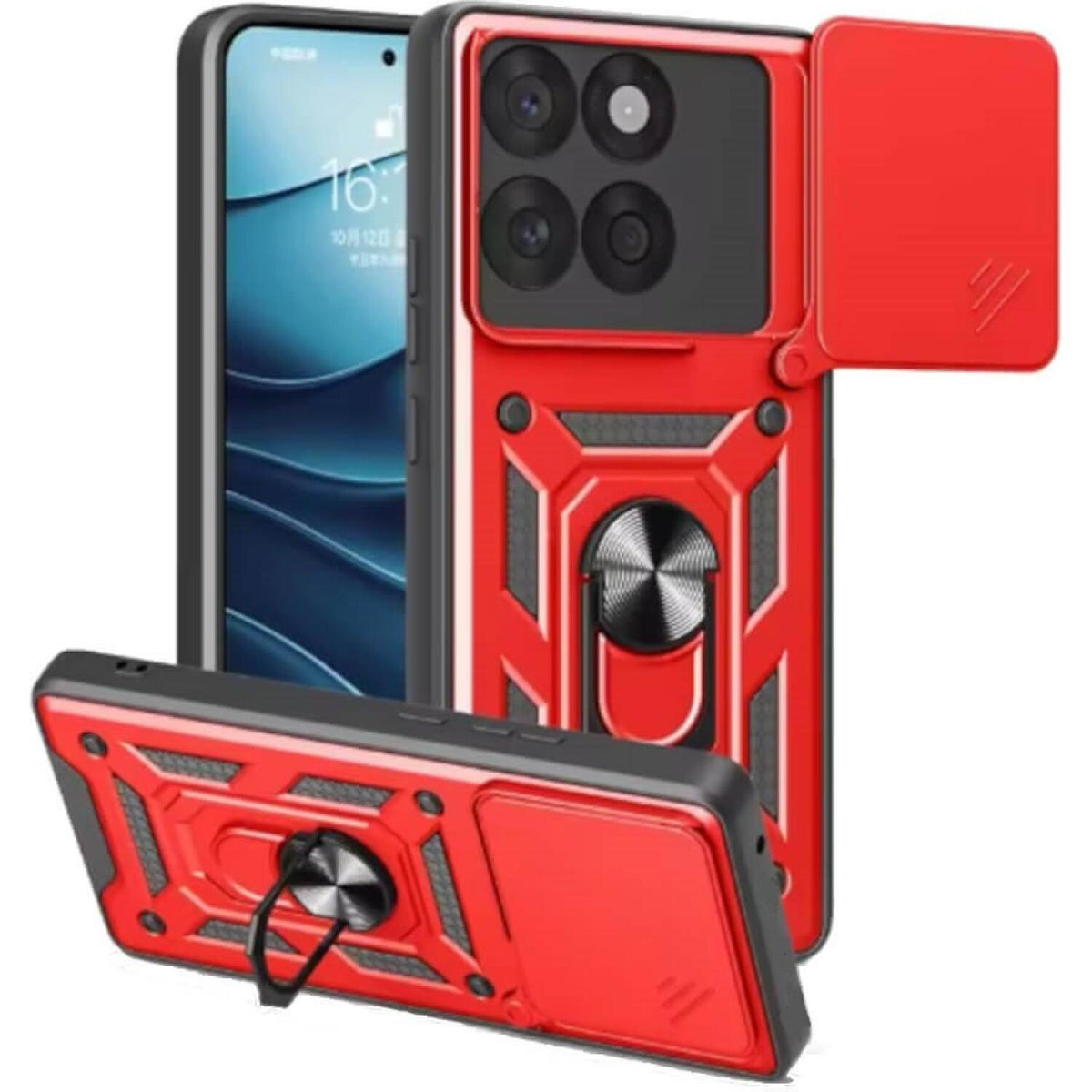 Θήκη Motorola Edge 60 / Edge 60 Fusion Bodycell Armor Slide Ανθεκτική με Κάλυμμα για την Κάμερα & Μεταλλικό Ring Holder - Red