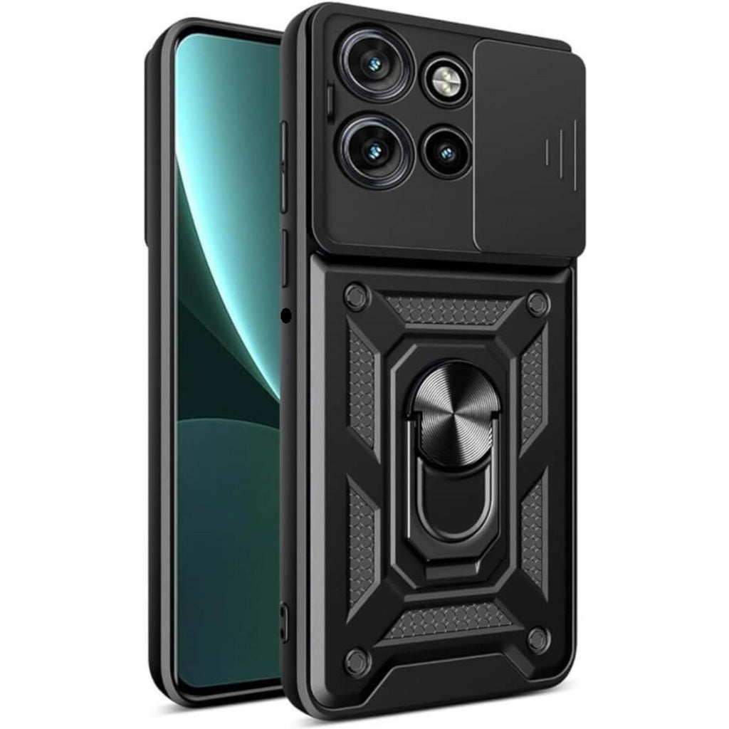 Θήκη Motorola Edge 60 Neo / Edge 50 Neo Bodycell Armor Slide Ανθεκτική με Κάλυμμα για την Κάμερα & Μεταλλικό Ring Holder - Bl