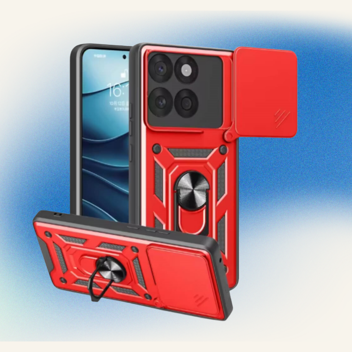 Θήκη Motorola Edge 60 Pro Bodycell Armor Slide Ανθεκτική με Κάλυμμα για την Κάμερα & Μεταλλικό Ring Holder - Red (52060150848