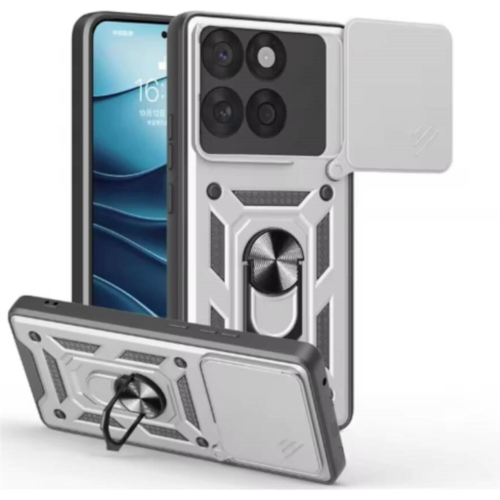Θήκη Motorola Edge 60 Pro Bodycell Armor Slide Ανθεκτική με Κάλυμμα για την Κάμερα & Μεταλλικό Ring Holder - Silver (52060150