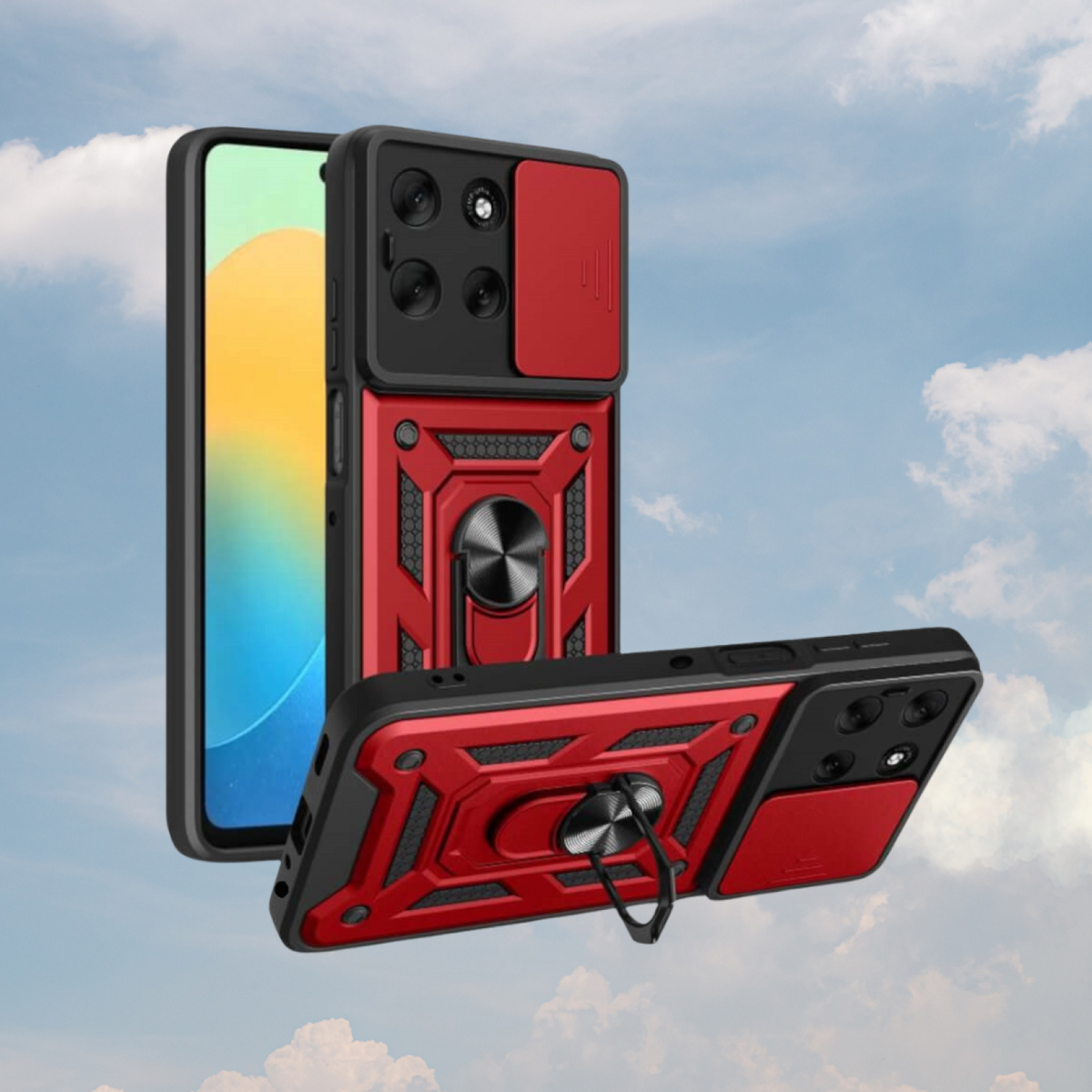 Θήκη Motorola Moto G56 Bodycell Armor Slide Ανθεκτική με Κάλυμμα για την Κάμερα & Μεταλλικό Ring Holder - Red (5206015084843)
