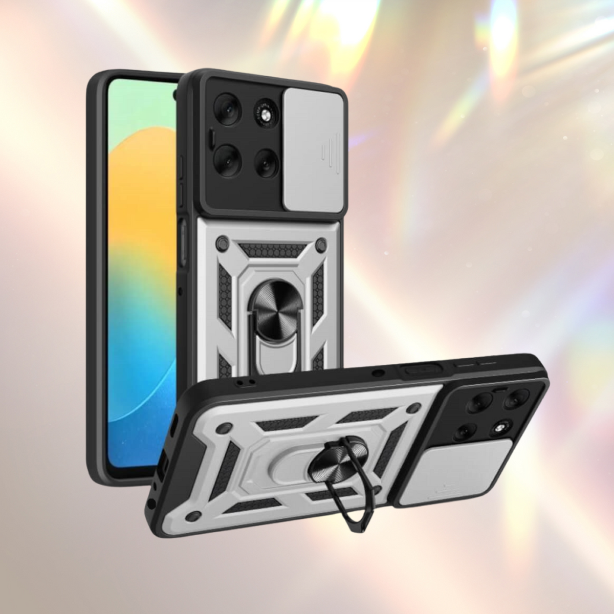 Θήκη Motorola Moto G56 Bodycell Armor Slide Ανθεκτική με Κάλυμμα για την Κάμερα & Μεταλλικό Ring Holder - Silver (52060150848
