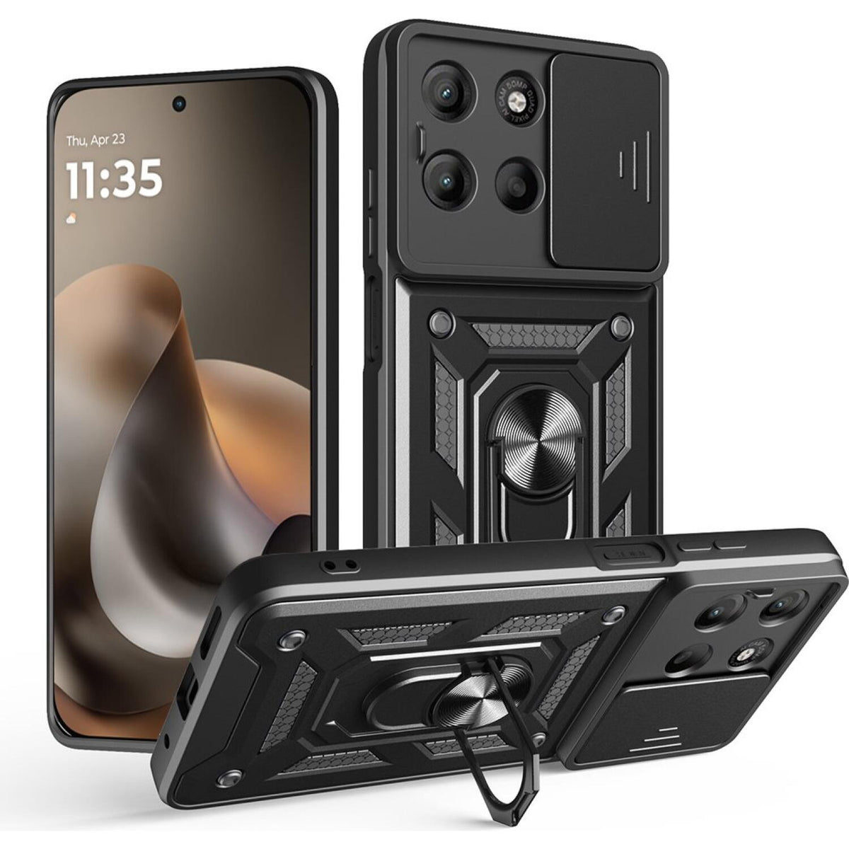 Θήκη Motorola Moto G77 / G67 Techsuit CamShield Ανθεκτική με Κάλυμμα για την Κάμερα & Μεταλλικό Ring Holder - Black (59494193