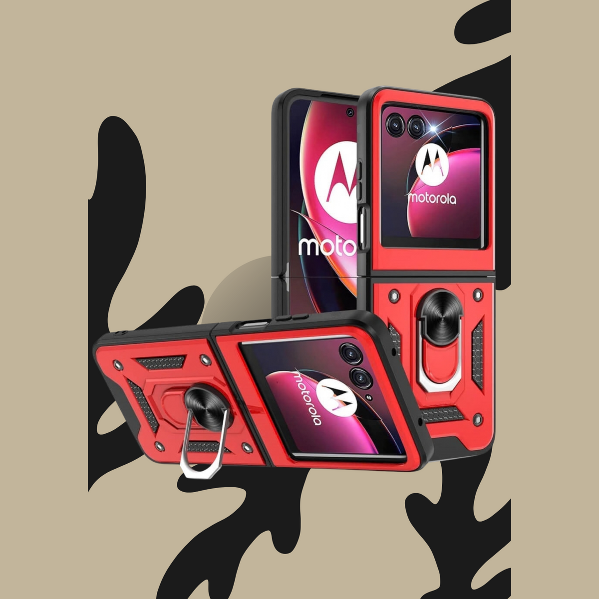 Θήκη Motorola Razr 60 / 60 Ultra Bodycell Armor Slide Ανθεκτική με Μεταλλικό Ring Holder - Red (5206015085703)