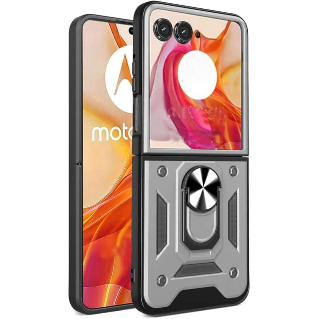 Θήκη Motorola Razr 60 / 60 Ultra Bodycell Armor Slide Ανθεκτική με Μεταλλικό Ring Holder - Silver (5206015085710)