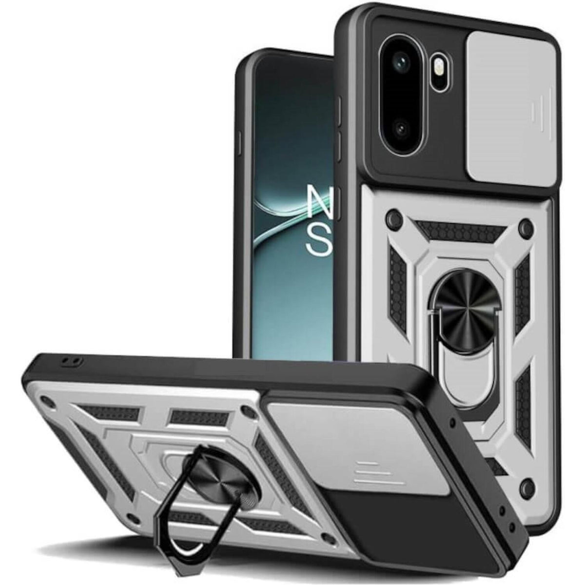 Θήκη OnePlus 15R Bodycell Armor Slide Ανθεκτική με Κάλυμμα για την Κάμερα & Μεταλλικό Ring Holder - Silver (5206015085741)