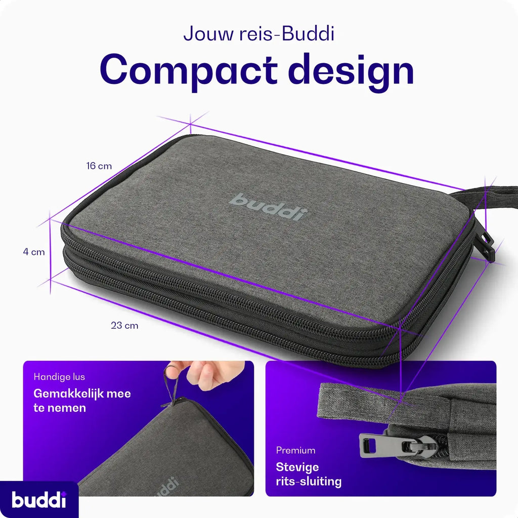 Θήκη Οργάνωσης Καλωδίων Buddi Sorted Cable Organizer & Αξεσουάρ με Φερμουάρ 23 x 16 x 4 cm - Black / Grey (8719246564918)