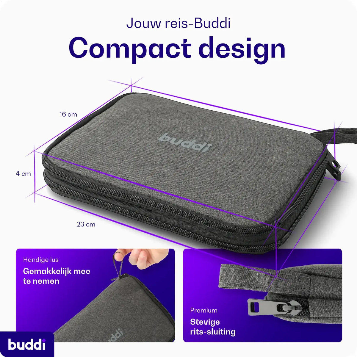Θήκη Οργάνωσης Καλωδίων Buddi Sorted Cable Organizer & Αξεσουάρ με Φερμουάρ 23 x 16 x 4 cm - Black / Grey (8719246564918)