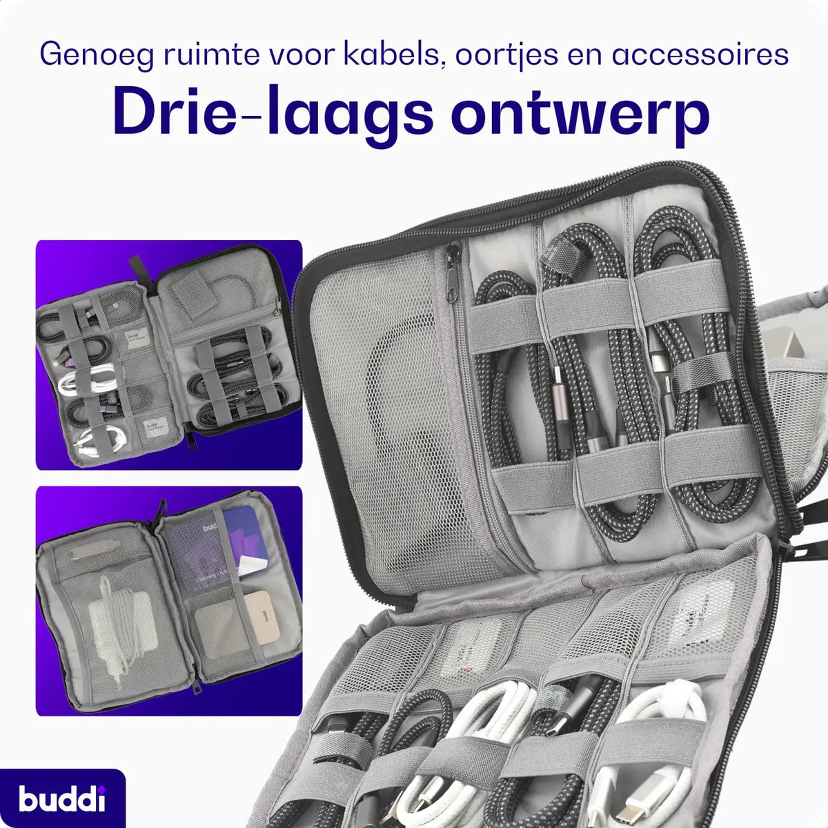 Θήκη Οργάνωσης Καλωδίων Buddi Sorted Cable Organizer & Αξεσουάρ με Φερμουάρ 23 x 16 x 4 cm - Black / Grey (8719246564918)